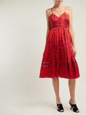 Self-Portrait Azaelea Red and Blue Print Midi Dress